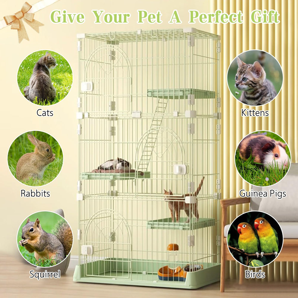Hamiledyi cat cage top platforms illustrate space for bowls, beds, and toys.