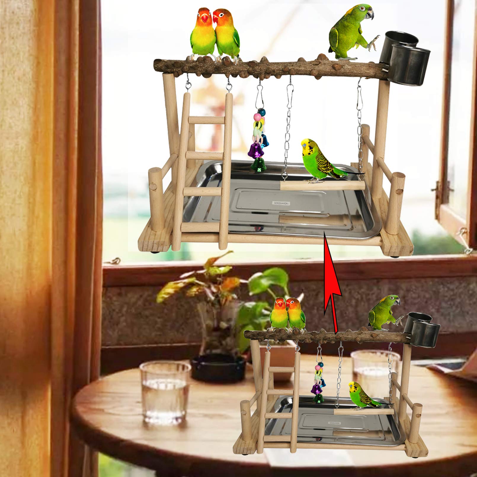 Hamiledyi parrot playground small-bird size is ideal for cockatiels and lovebirds.