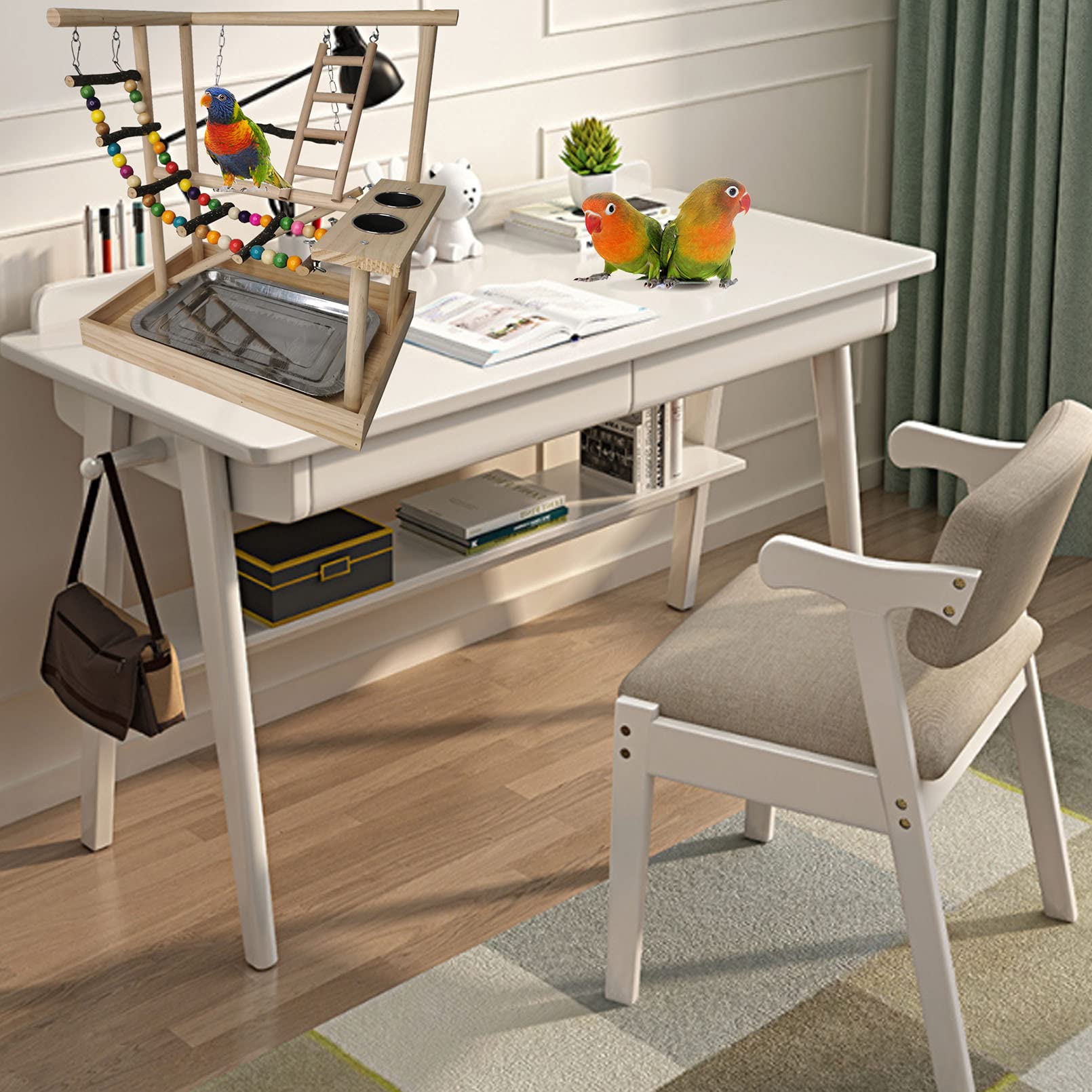 Hamiledyi Parrots Playground desk-friendly size allows safe supervised play near you