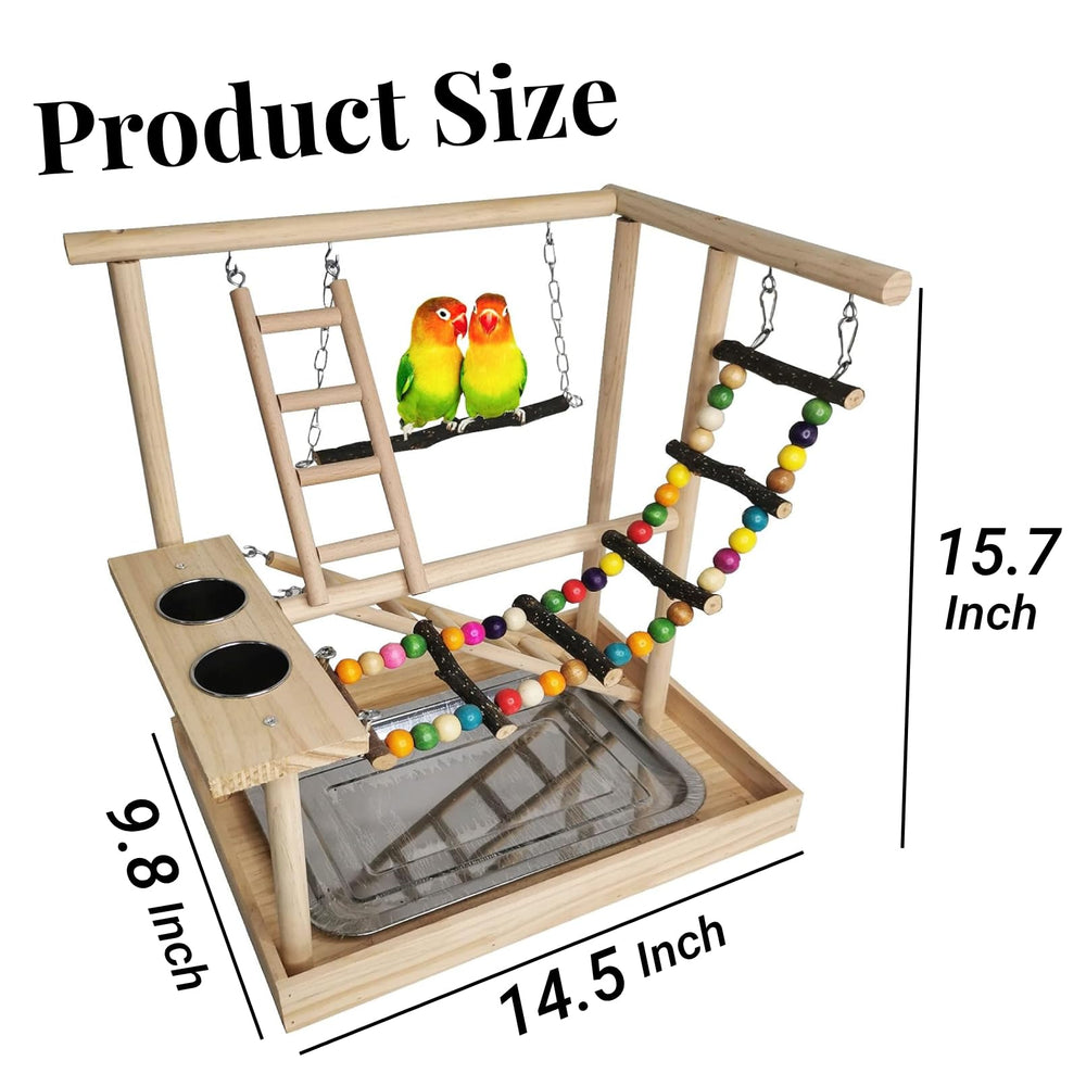 Hamiledyi Parrots Playground feeding cups tray shows convenient hydration and mess-free meals