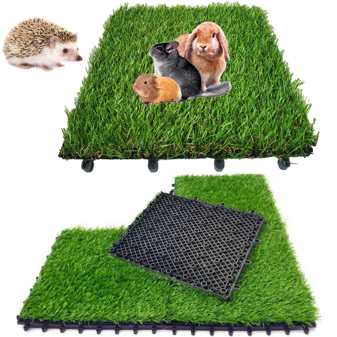 Hamiledyi pet grass pad close-up highlights durable, self-draining backing for easy cleaning.