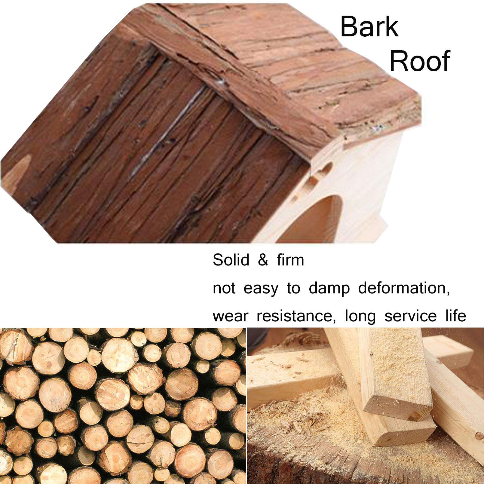 Hamiledyi pet house roof bark detail adds natural charm and enrichment.