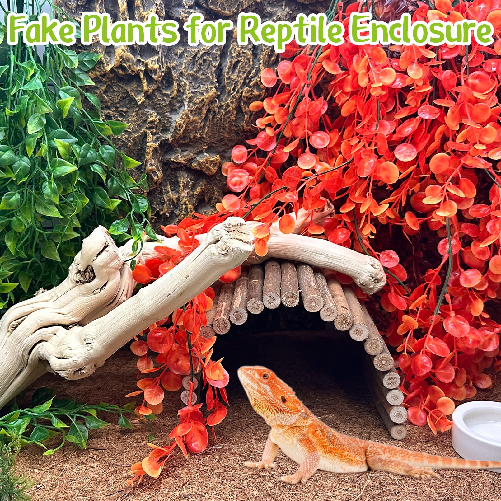 Hamiledyi reptile plants biomimetic plant attaches securely with six suction cups for wall mounting