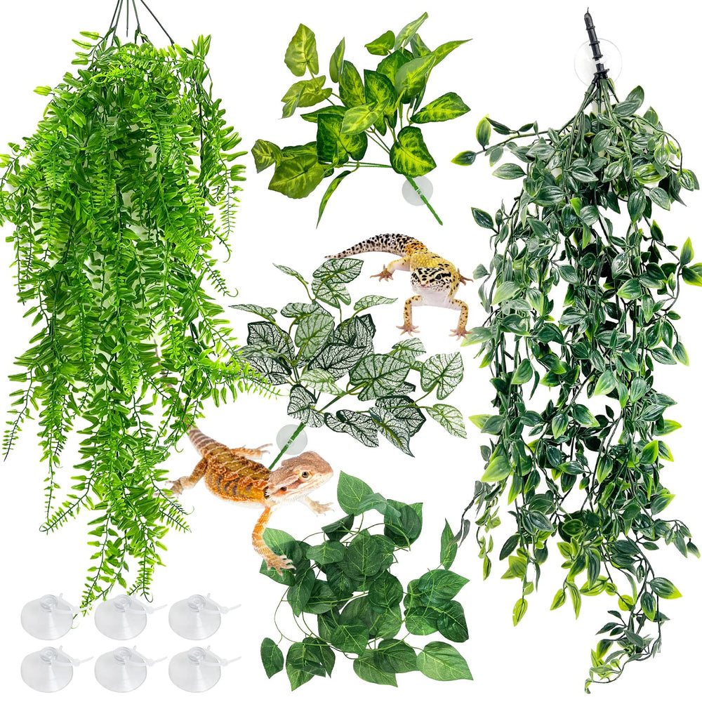 Hamiledyi reptile plants hanging leaf vines 32-inch for natural hiding spaces in terrarium.