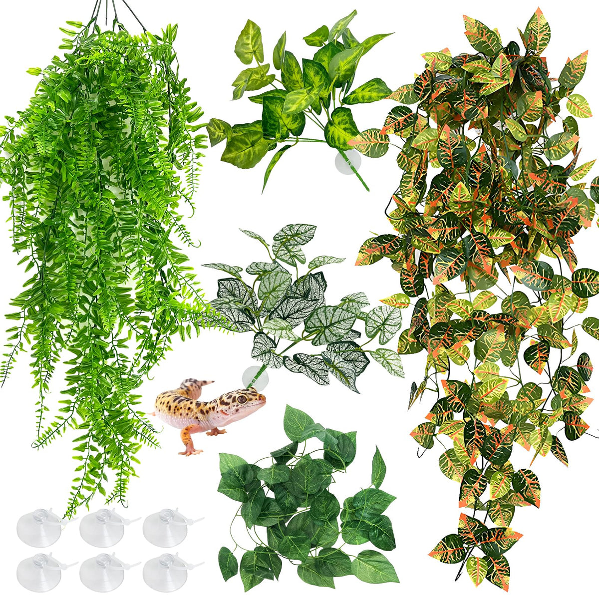Hamiledyi reptile plants large hanging leaf style3 with suction cups for tank decor