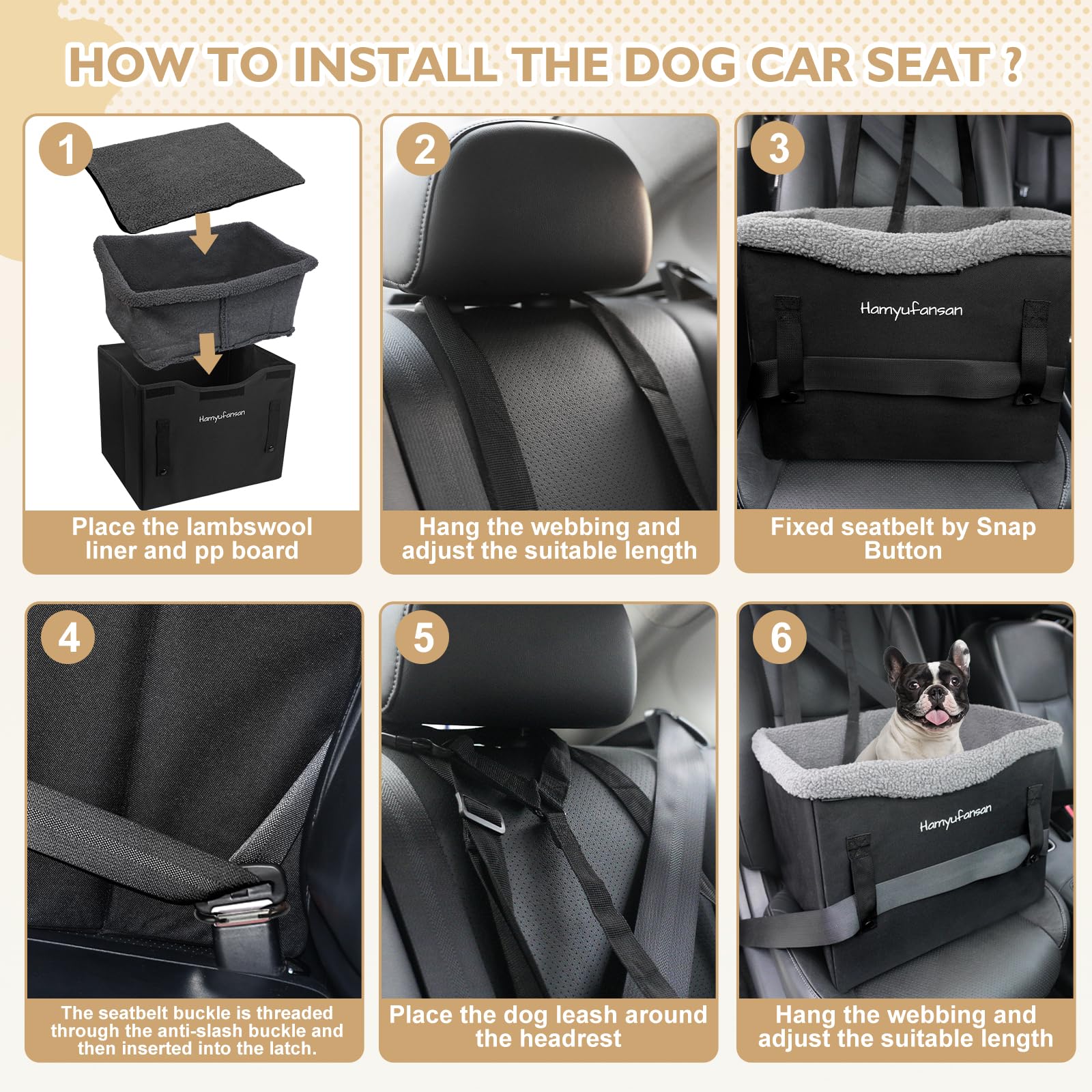 Hamyufansan dog car seat in black/dark grey to match interior.