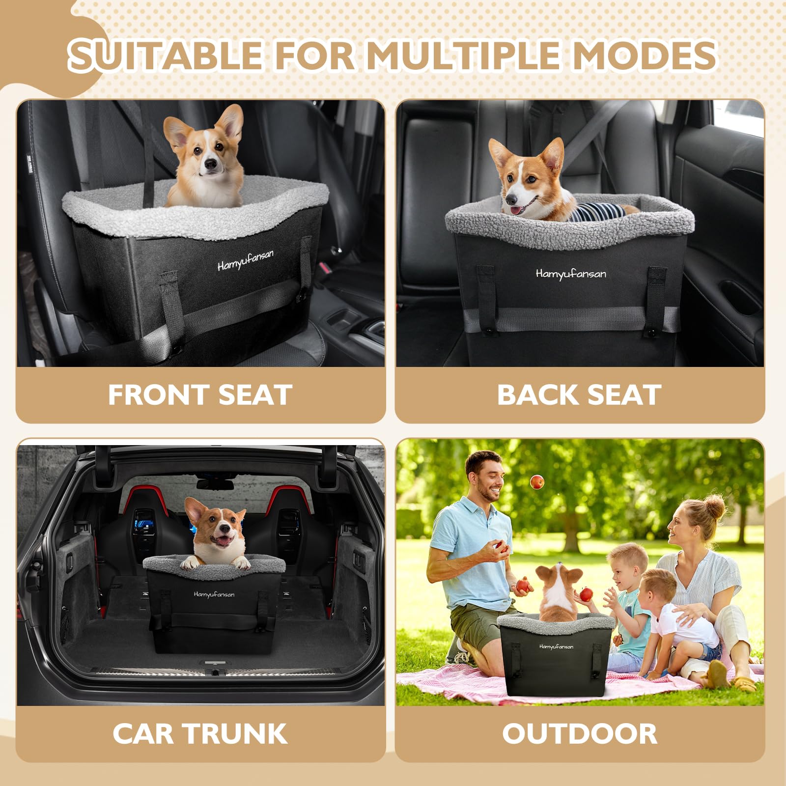 Hamyufansan dog car seat dimensions 16x13x13 inches for small breeds.