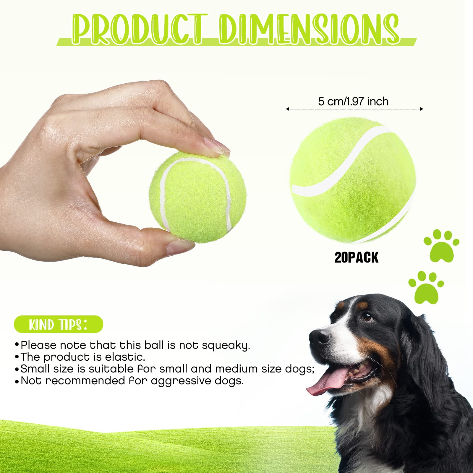 Hanaive mini tennis ball 2-inch diameter designed for small dogs.