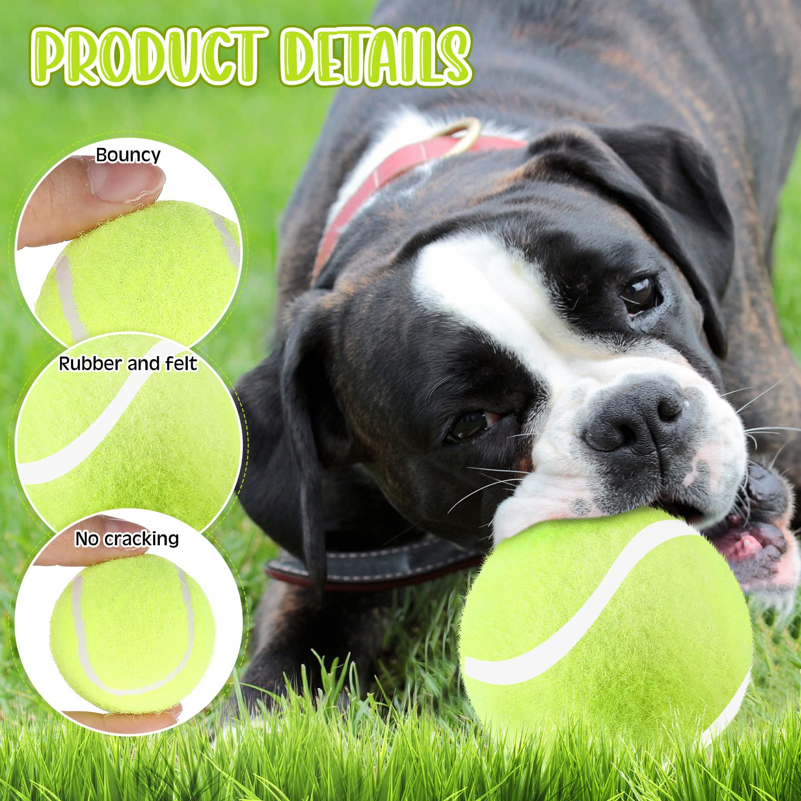 Hanaive yellow dog tennis ball made of rubber and felt for safe play.