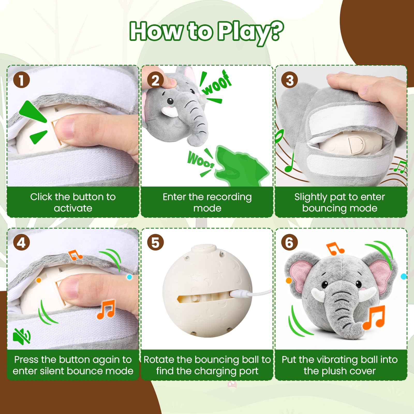 Hanarook elephant bouncing action image illustrating energy-burning play