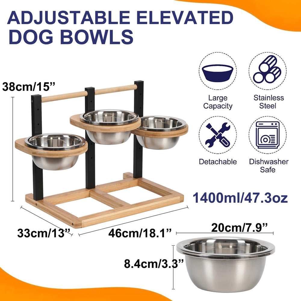 handrong elevated dog bowl with three bowls keeps food and water organized