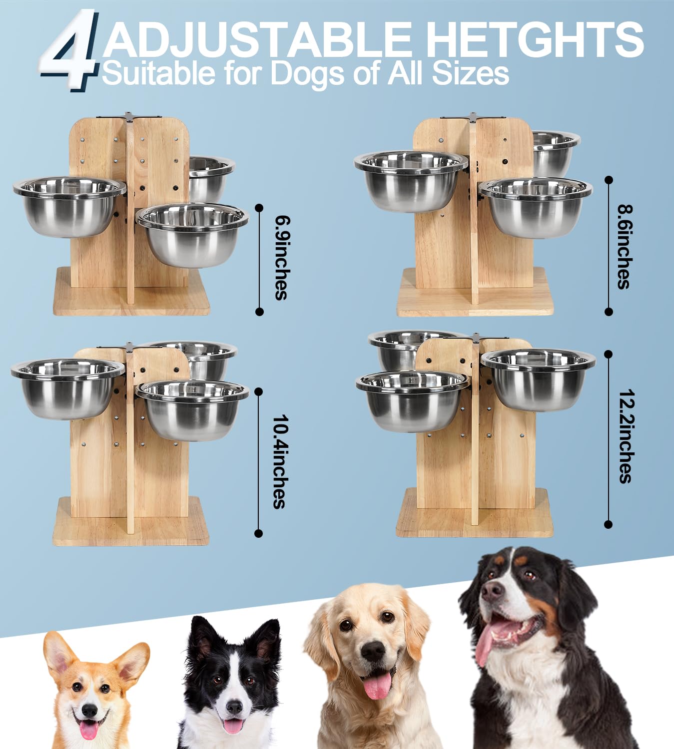 Handrong wooden dog bowl stand closeup highlighting sturdy construction