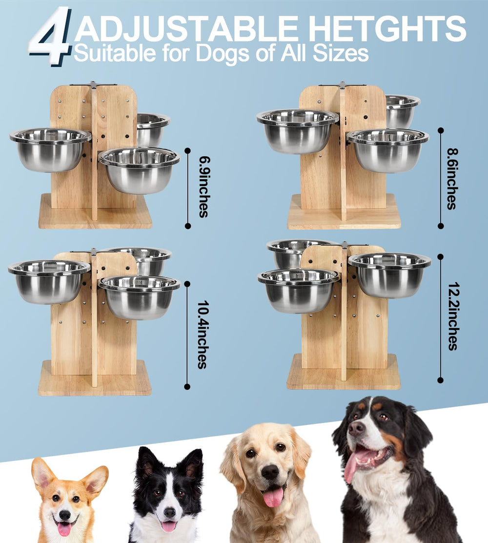 Handrong wooden dog bowl stand closeup highlighting sturdy construction