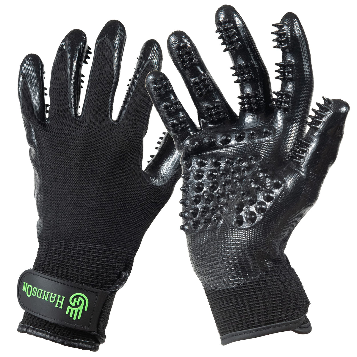 H HANDSON grooming glove scrubbing nodules for gentle fur removal and massage.