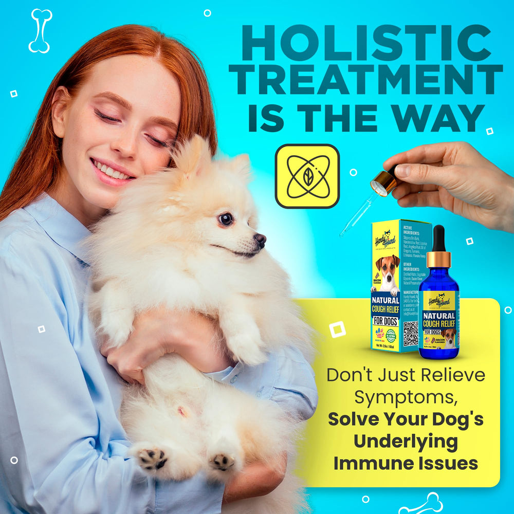 Handy Hound herbal formula bottle features licorice root for respiratory comfort.