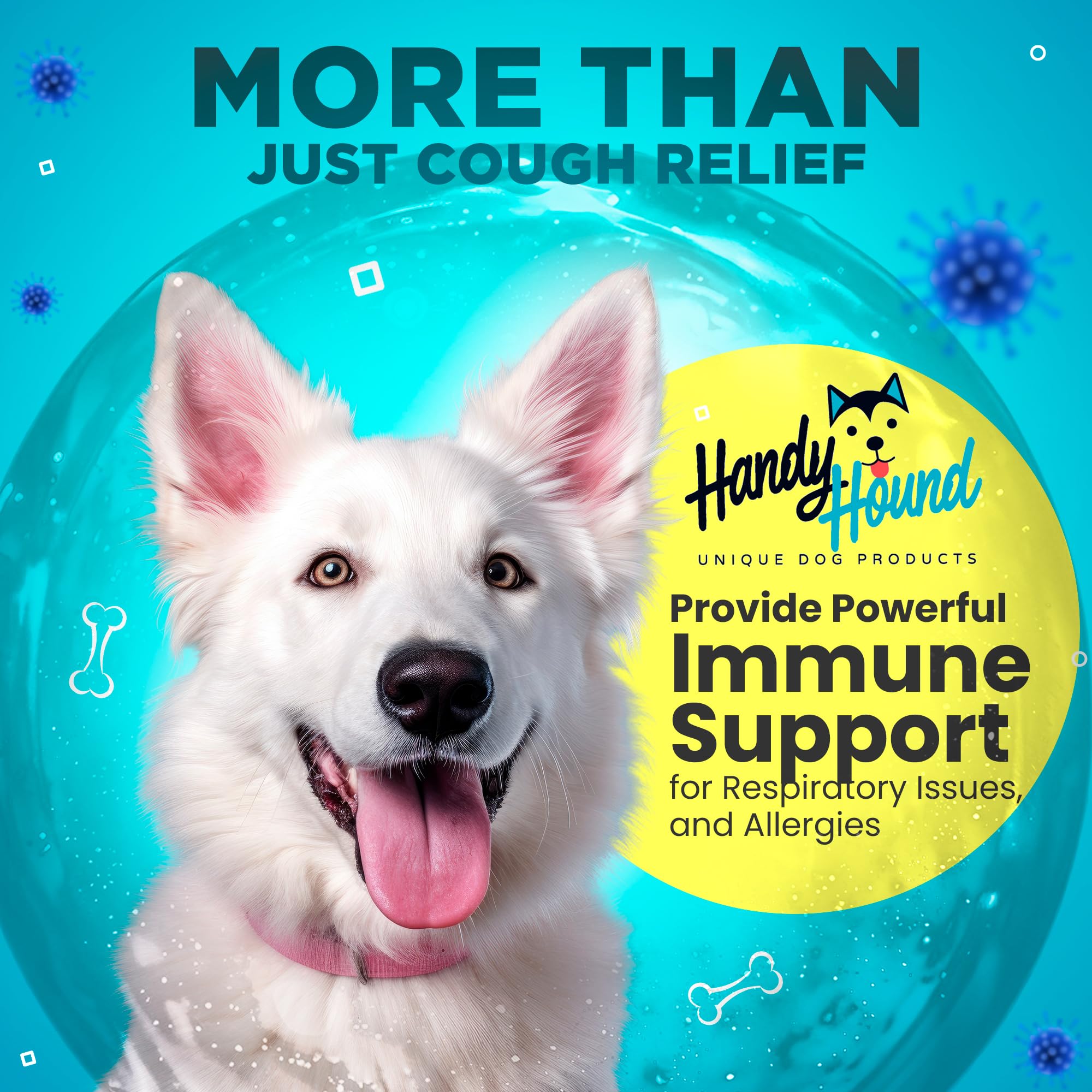 Handy Hound USA-made pet supplement bottle uses natural ingredients.