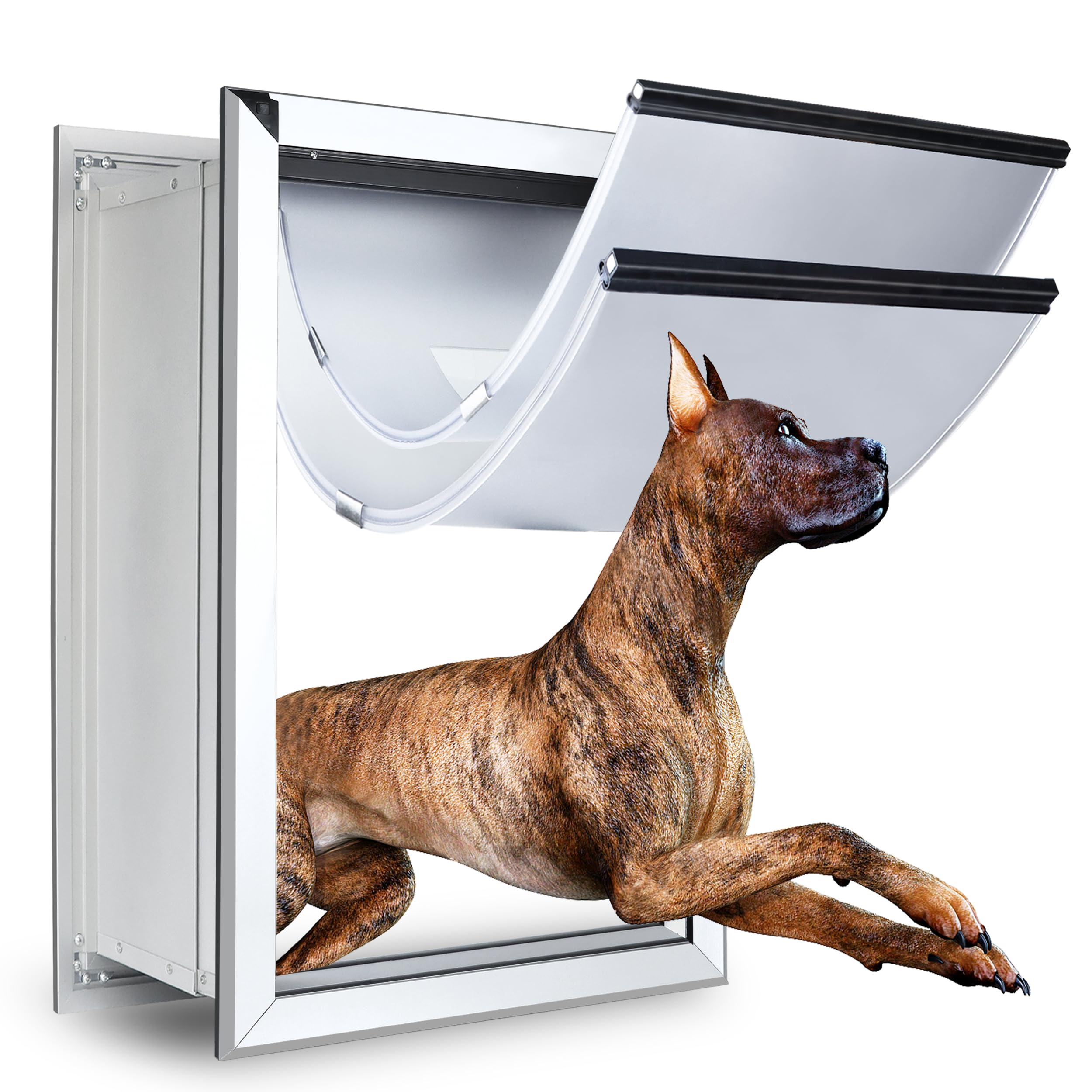 HANIML aluminum dog door wall exterior shows rugged build for frequent large-dog access.