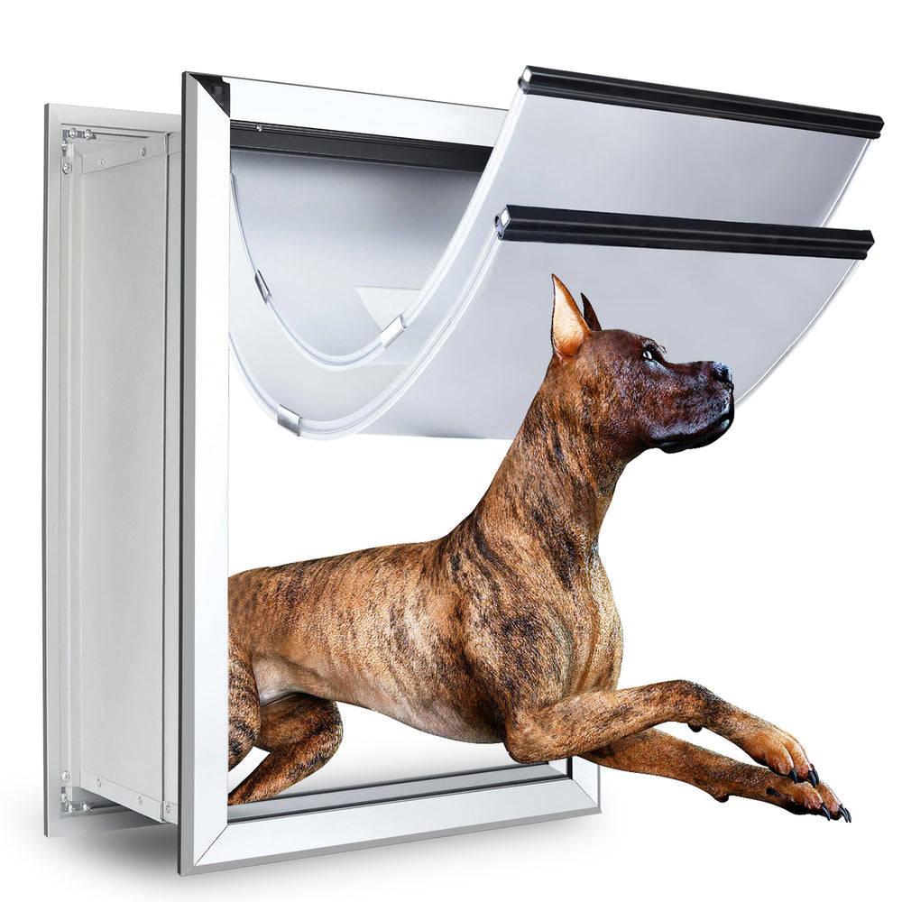 HANIML aluminum dog door wall exterior shows rugged build for frequent large-dog access.