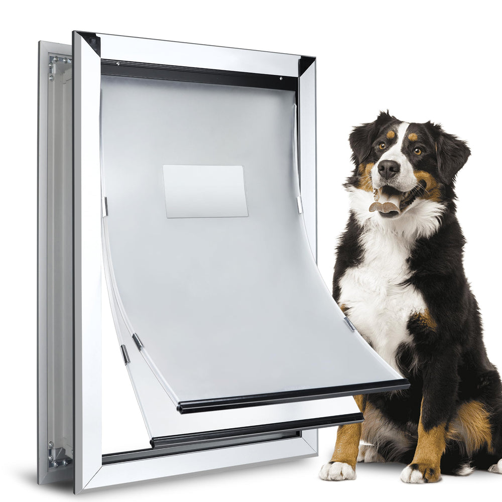 HANIML Extra Large Dog Door frame close-up highlighting durable aluminum frame