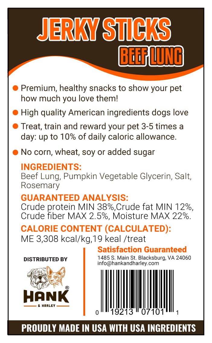 hank-harley-jerky-sticks-beef-lung-treat-pieces-closeup chewy texture ideal for rewards