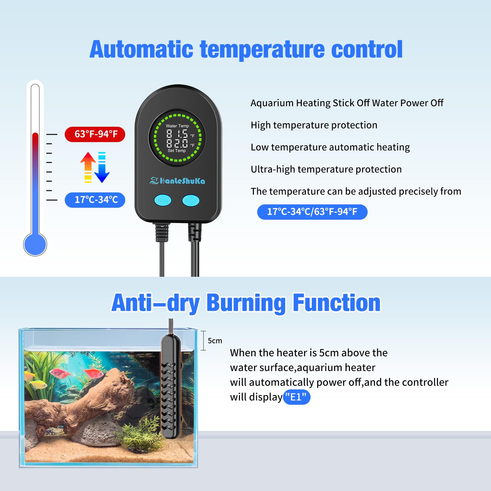 HANLESHUKA automatic power-off feature prevents overheating and dry-run
