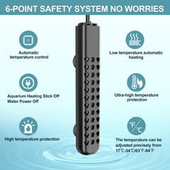 HANLESHUKA submersible aquarium heater 200W mounting on tank demonstrates easy installation and even heat