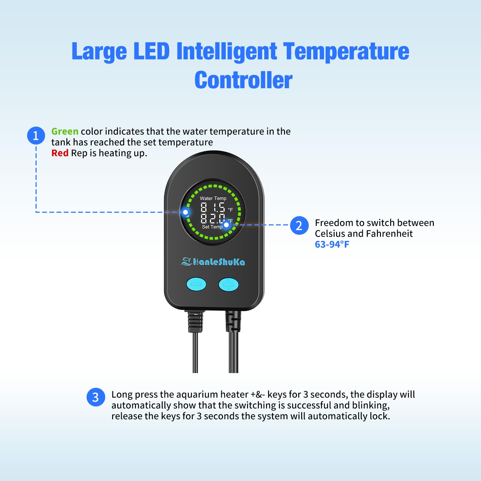 HANLESHUKA submersible heater 200W in-tank ensures efficient heat for medium aquariums