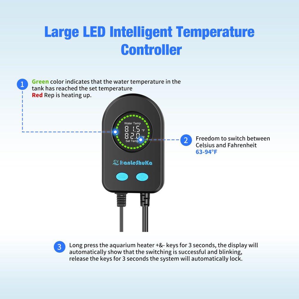 HANLESHUKA submersible heater 200W in-tank ensures efficient heat for medium aquariums