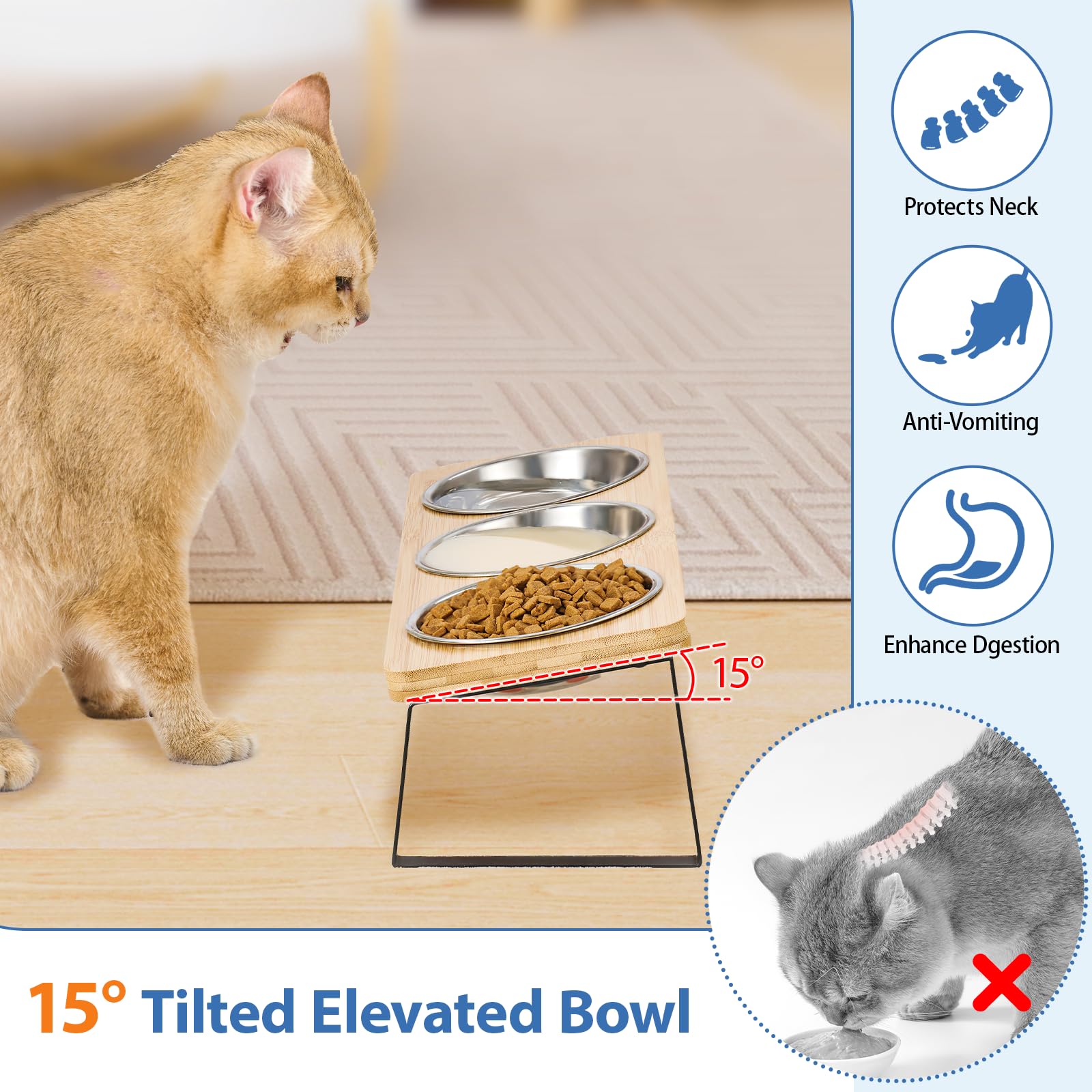 Hannadepot anti-vomit tilt design supports a comfortable eating posture.