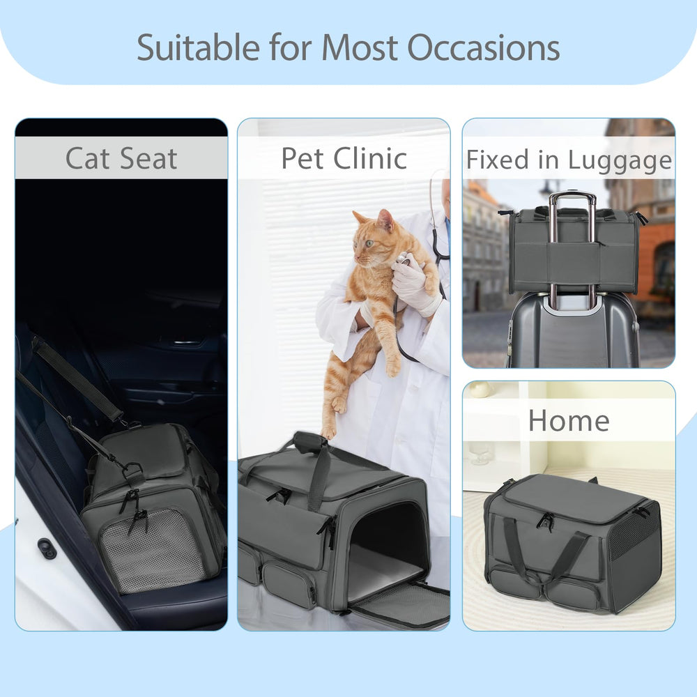 Hannadepot cat-dog-carrier-two-storage-bags keeps essentials organized on trips