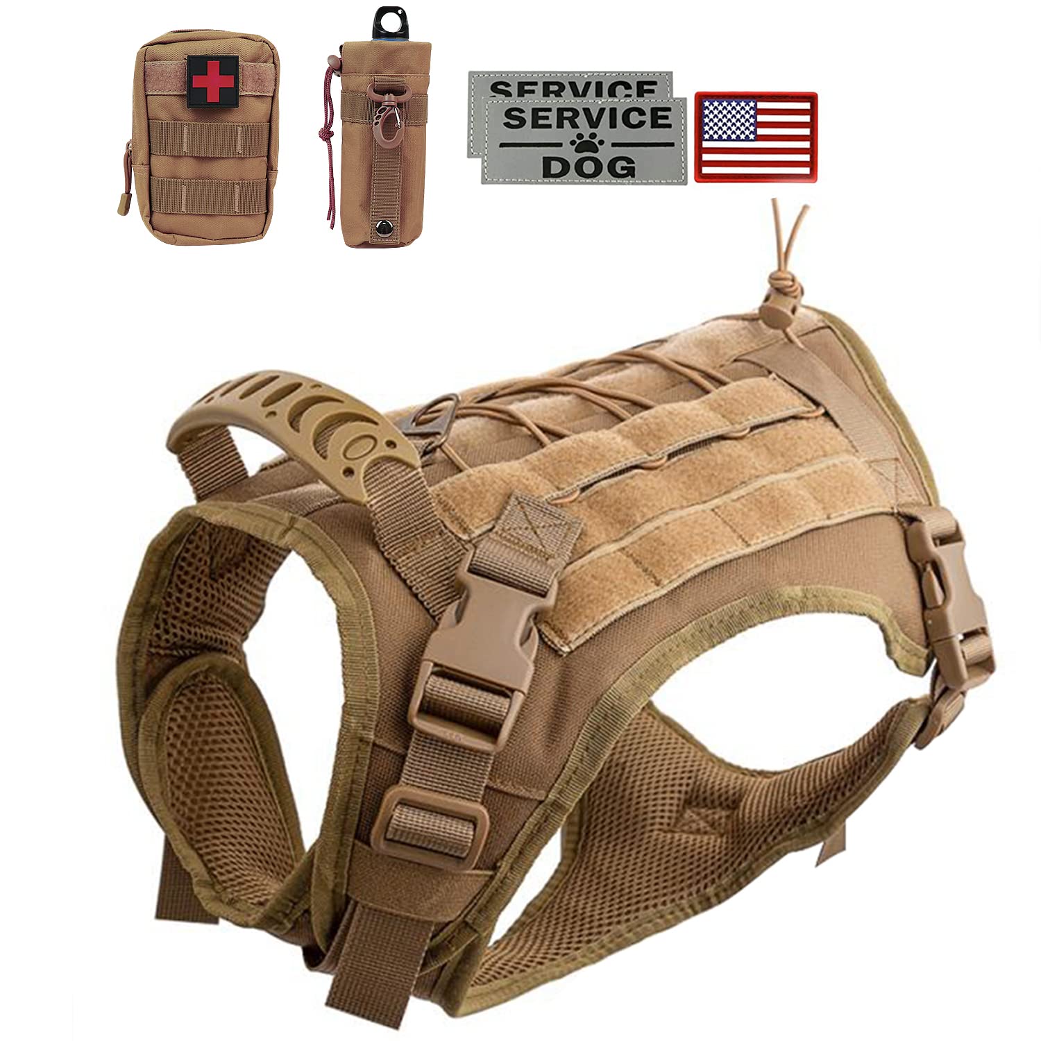 Hanshengday tactical dog vest with pouches attached during outdoor hike for extra storage