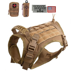 Hanshengday tactical dog vest with pouches attached during outdoor hike for extra storage