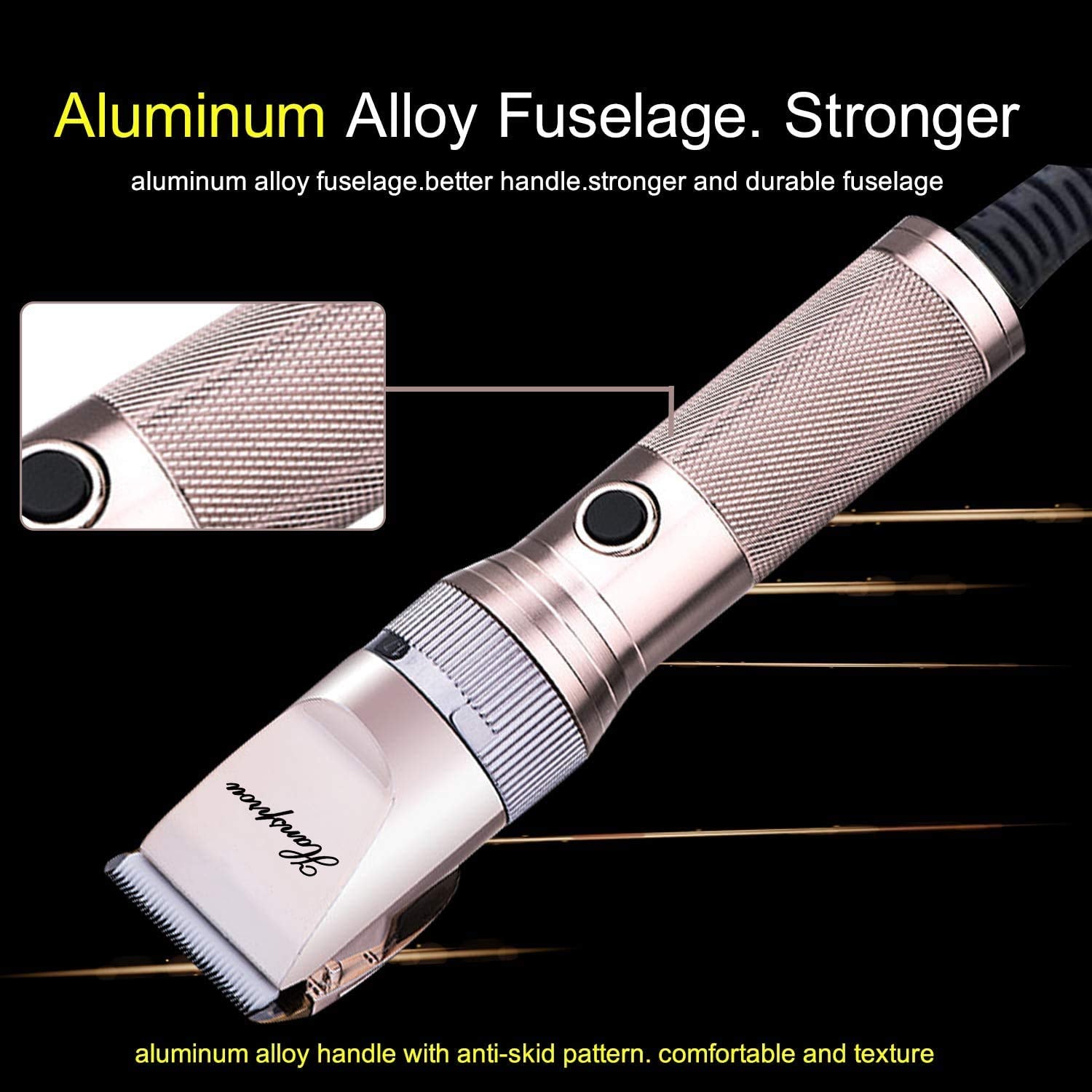 Hansprou dog clippers aluminum fuselage feels sturdy in hand for professional use.