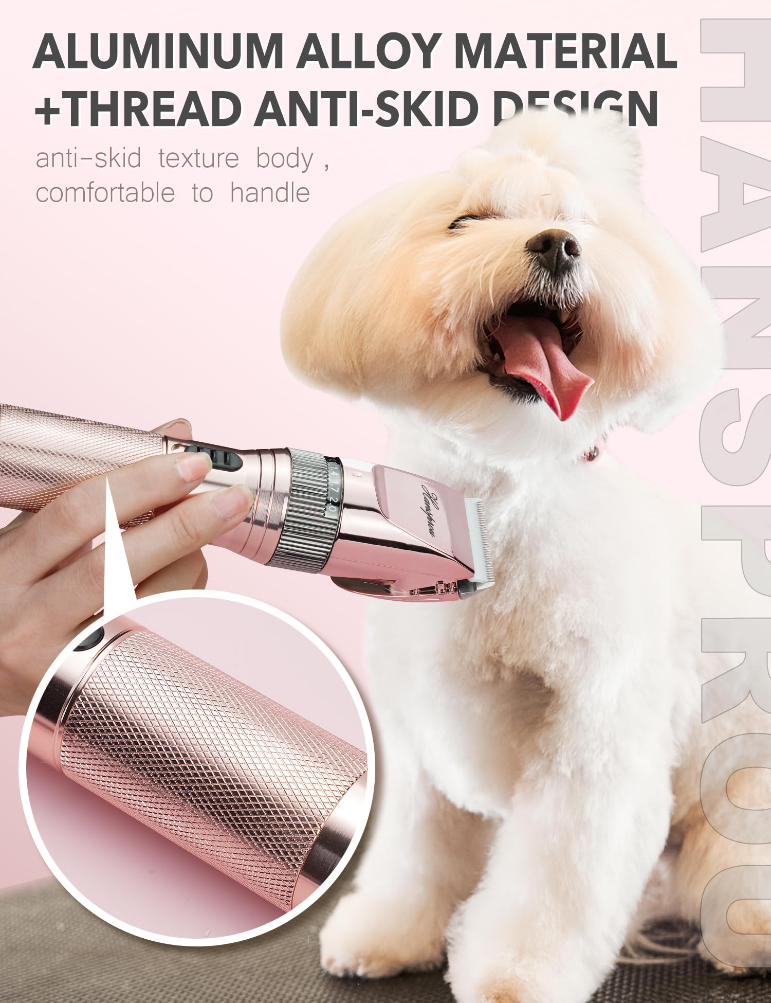 Hansprou dog clippers aluminum fuselage with 10ft cord for sturdy grip and setup.