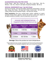 Hanzi Pets Omega-3 Omega-6 chews—phospholipid carrier improves fatty acid absorption.