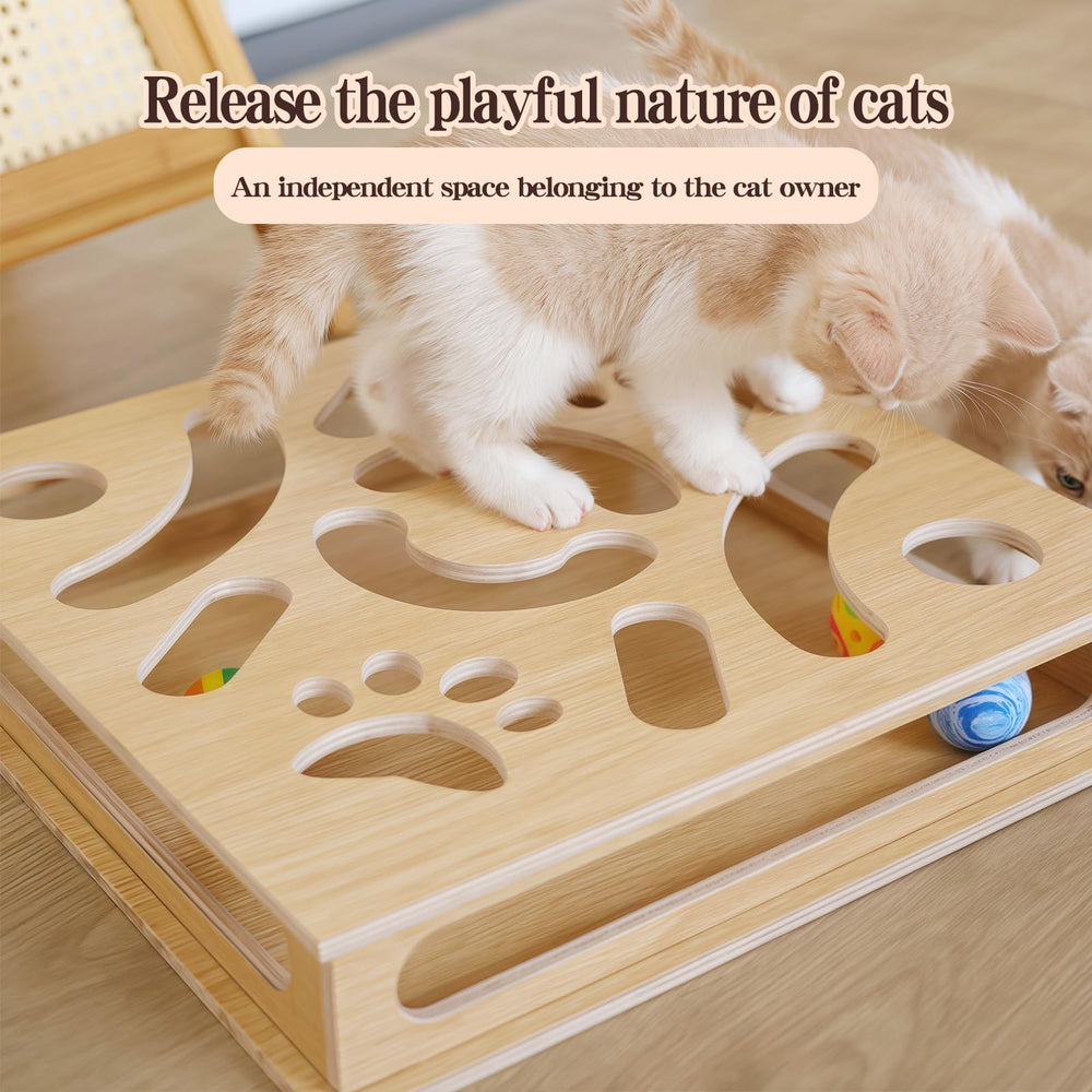 HaoCpetslian cat puzzle box side features durable wood construction for long-lasting play