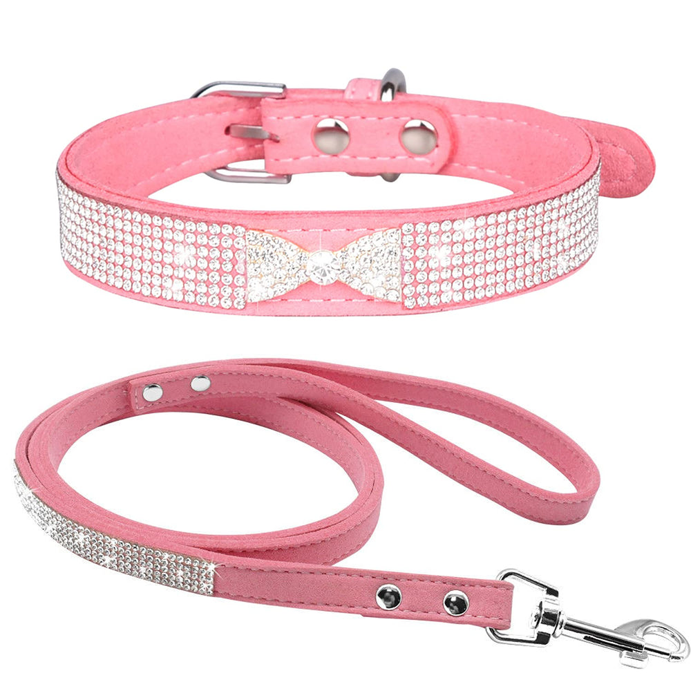 haoyueer crystal pink collar XS closeup, sparkly pet accessory for daily strolls