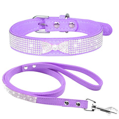 haoyueer Cute Dazzling Collar closeup shows sparkling rhinestones for stylish pet fashion during walks.