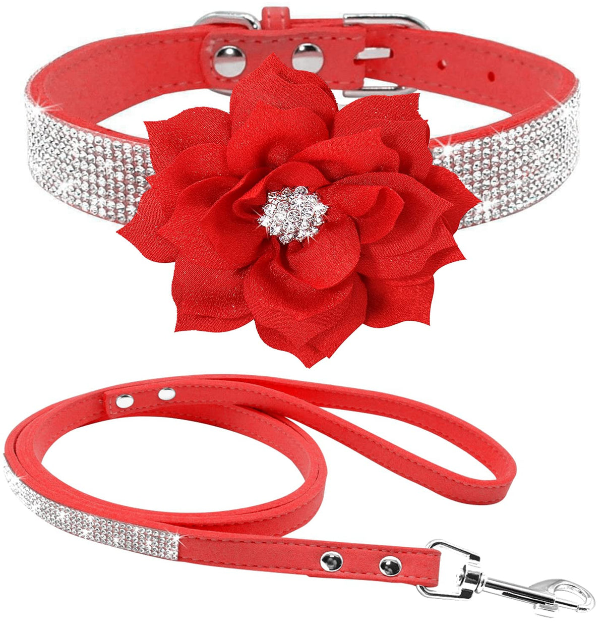 Haoyueer dazzling rhinestone collar red7-s on a pet for sparkling daily walks.