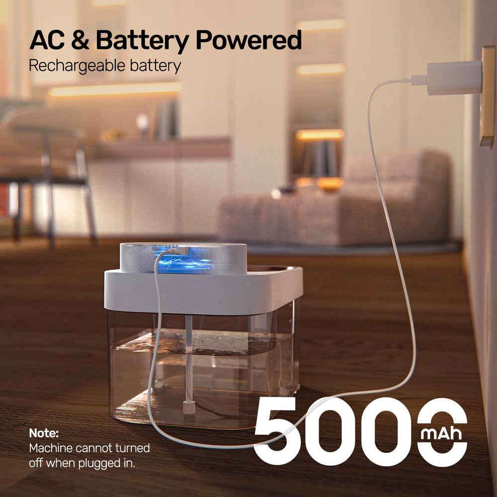 HAPAW cat water fountain 5000mAh battery outline illustrates outage-ready hydration.
