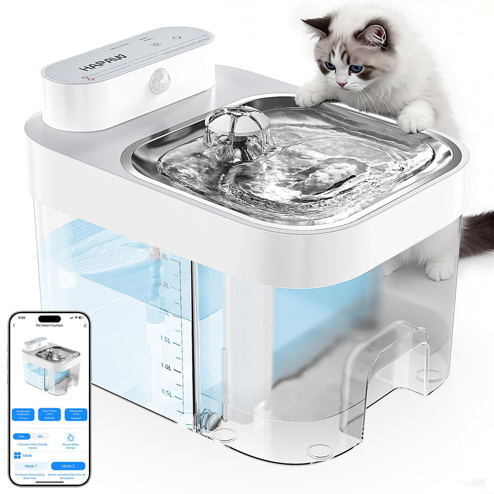 HAPAW cat water fountain assembly shows quick setup for hassle-free hydration.