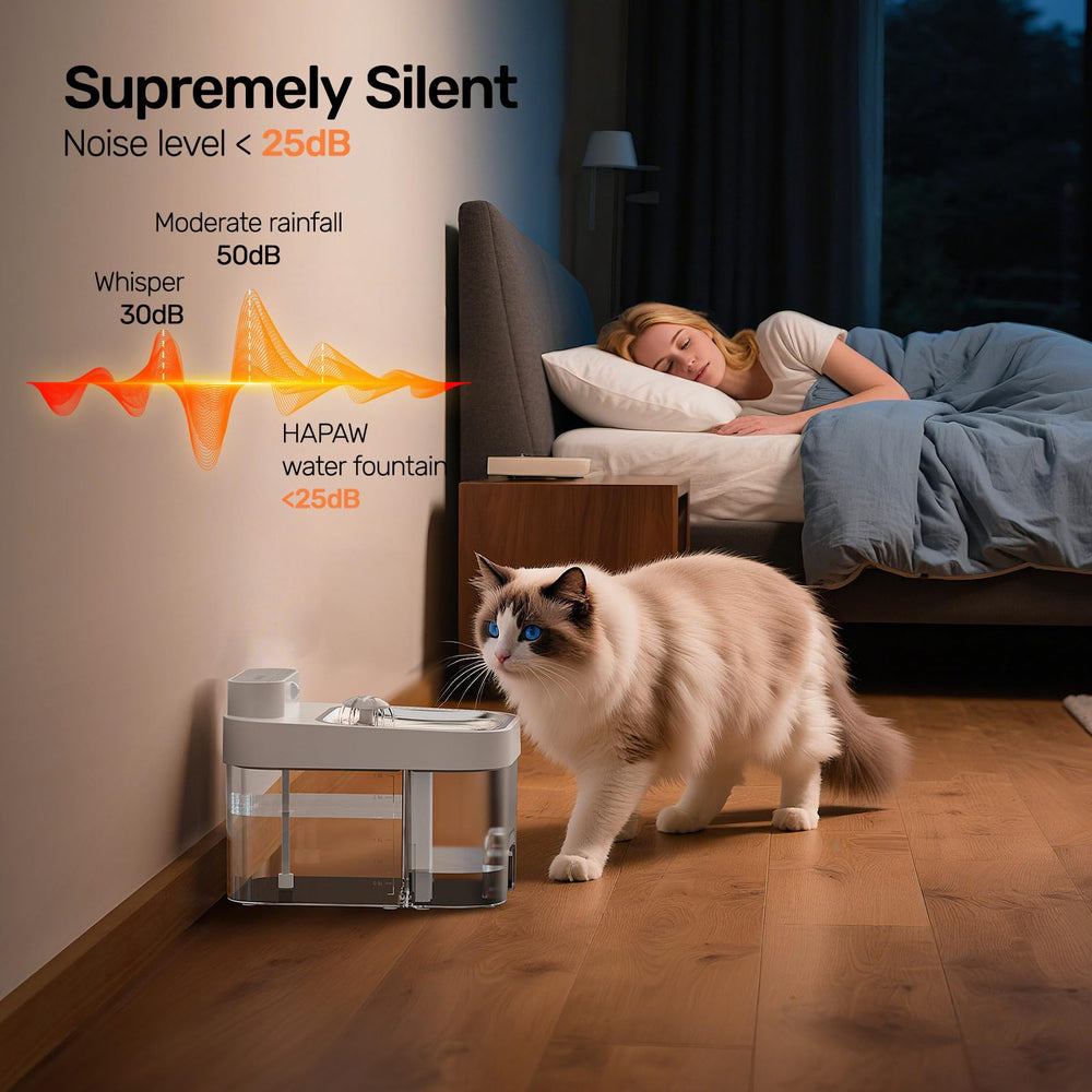 HAPAW cat water fountain whisper-quiet operation supports peaceful living spaces.