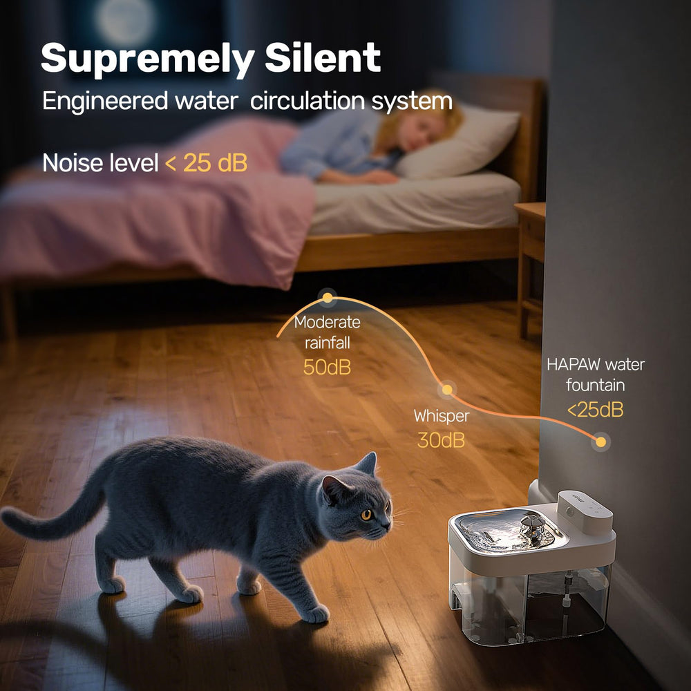 HAPAW fountain operates at whisper-quiet levels for peaceful homes.