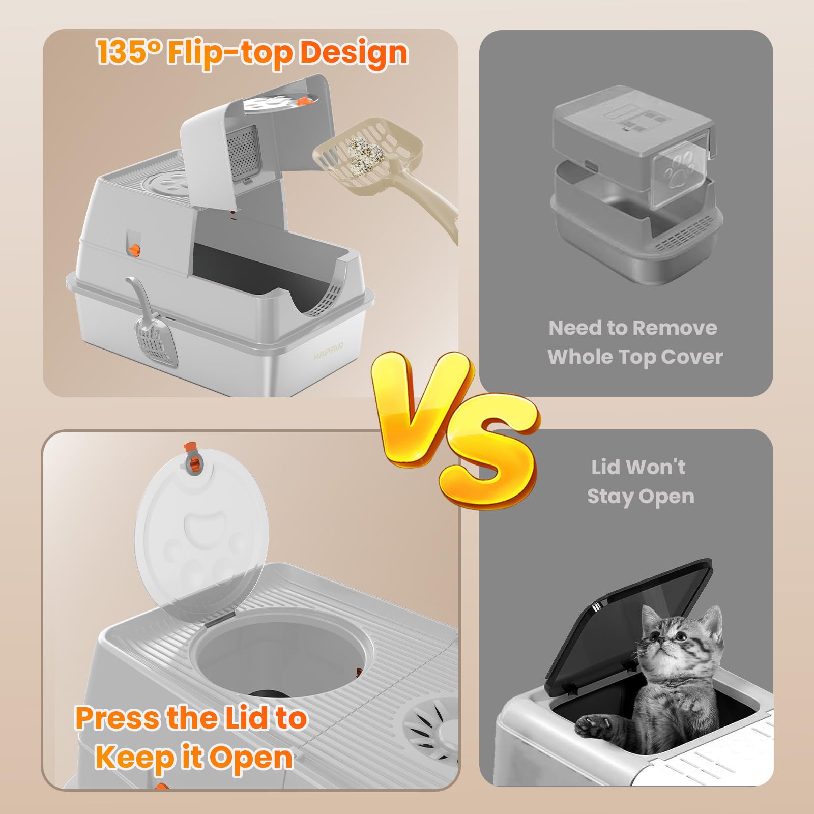 HAPAW enclosed metal litter box with smooth surface cleans easily.