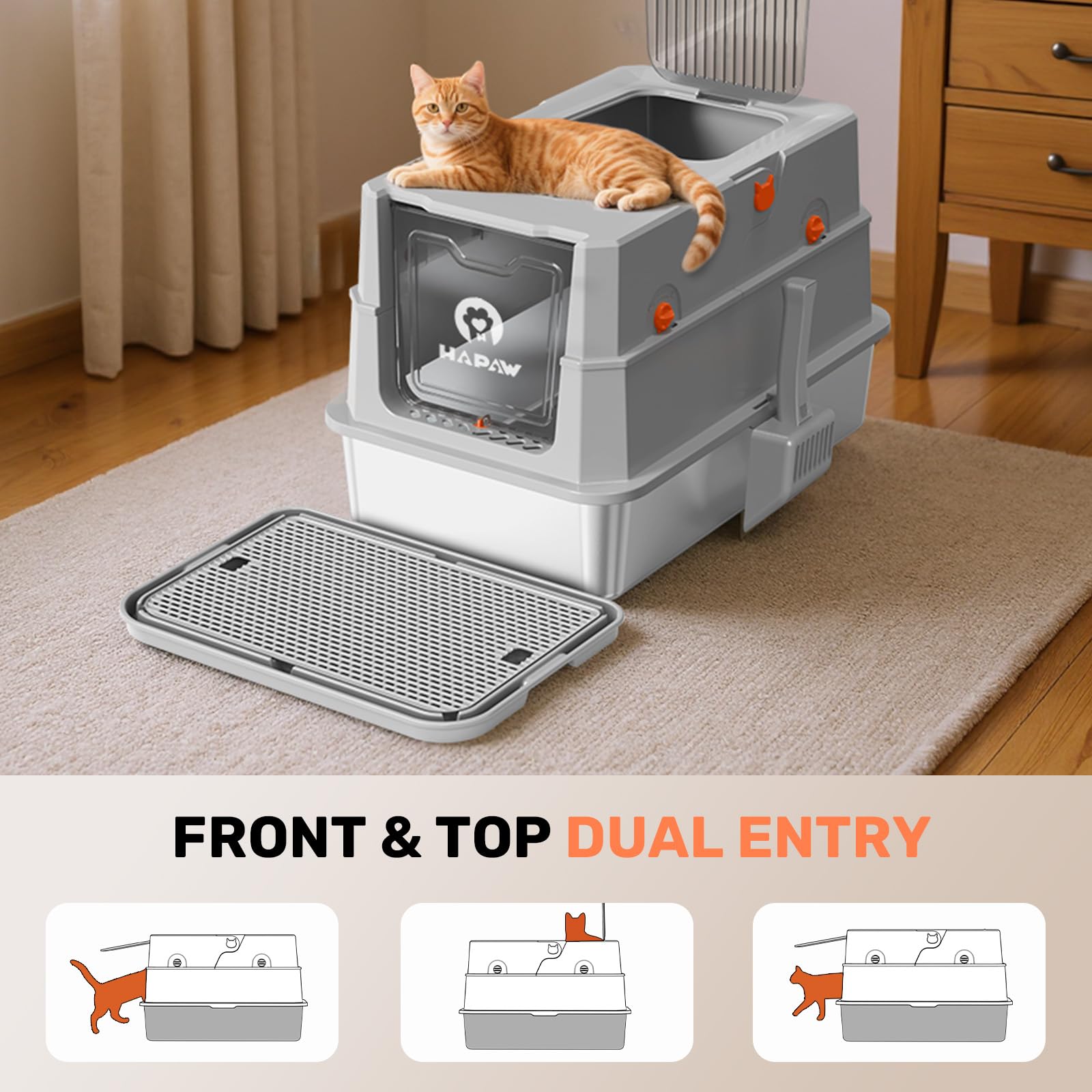 HAPAW extra-large cat litter box – 27L capacity supports big cats and multi-cat homes.