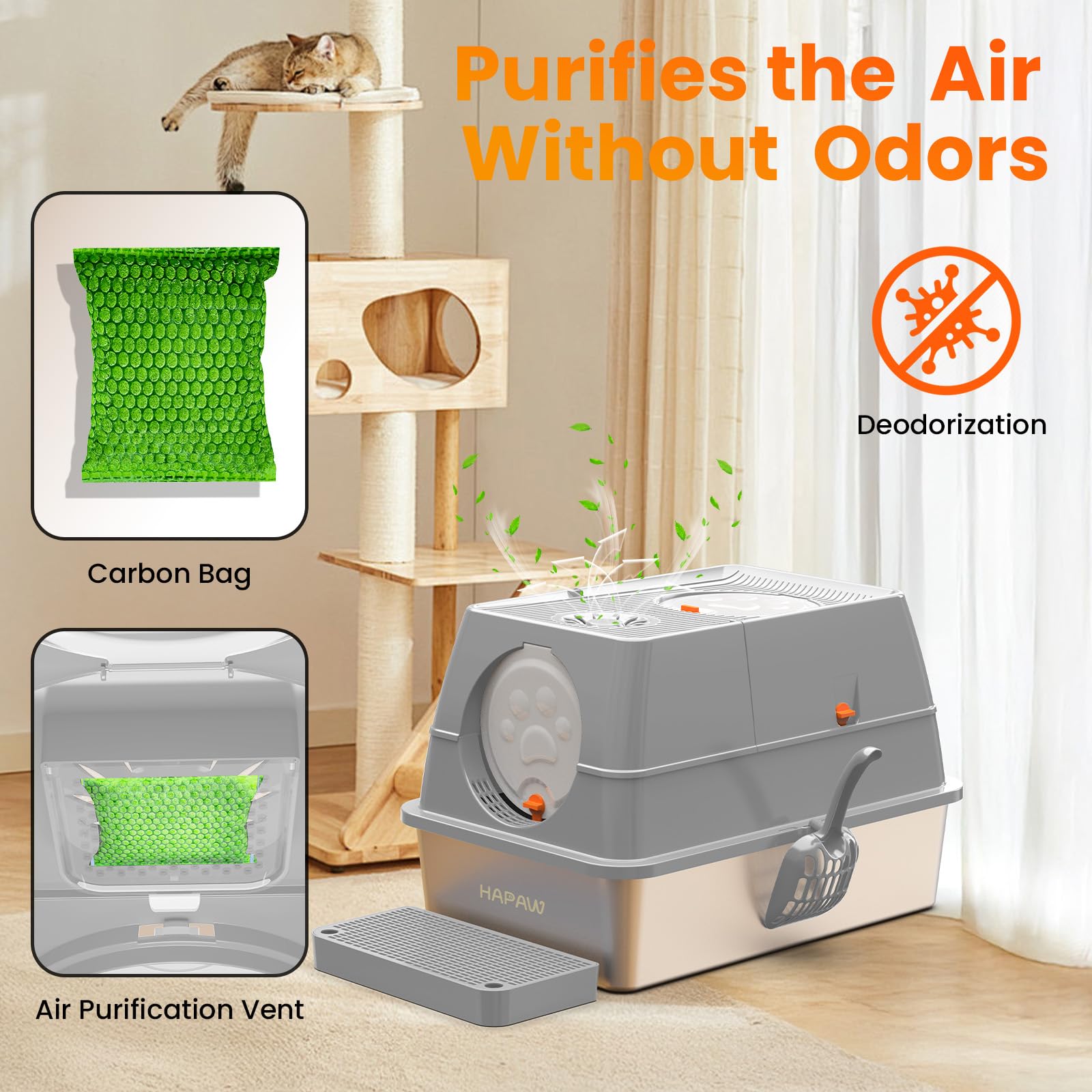 HAPAW scoop and filter pedal included for easy cleanup and odor management.