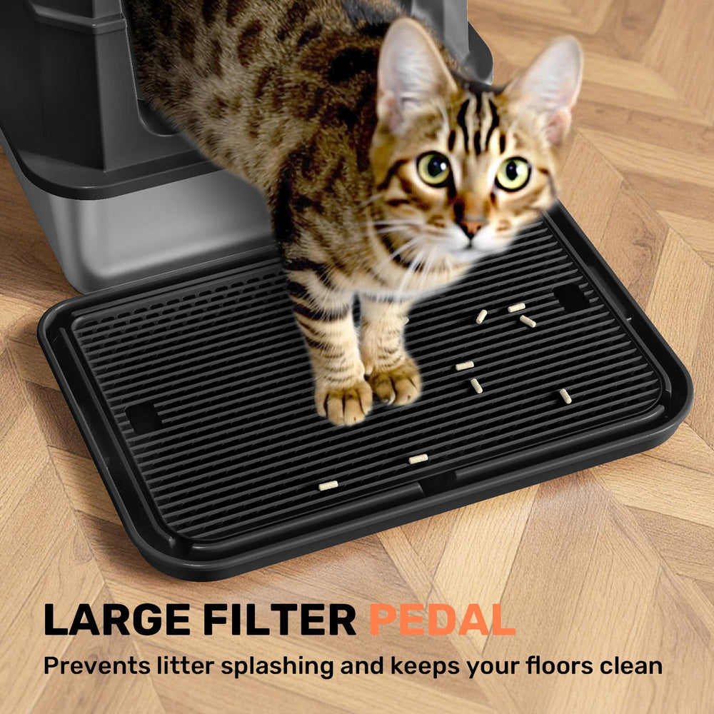 HAPAW included scoop, pedal, and carbon bag shown with litter box.