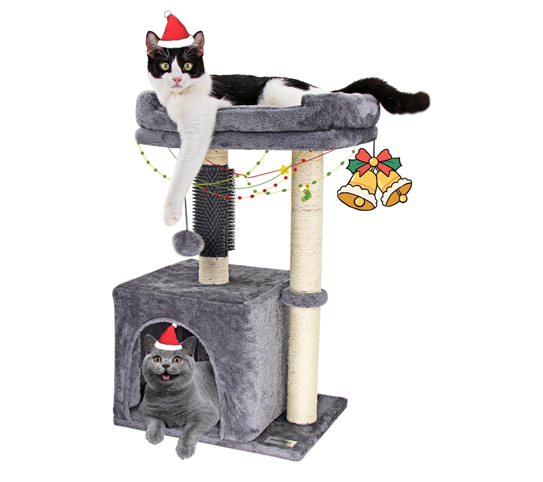 Hapineko 26.8-inch cat tree tower perch for cozy lounging.