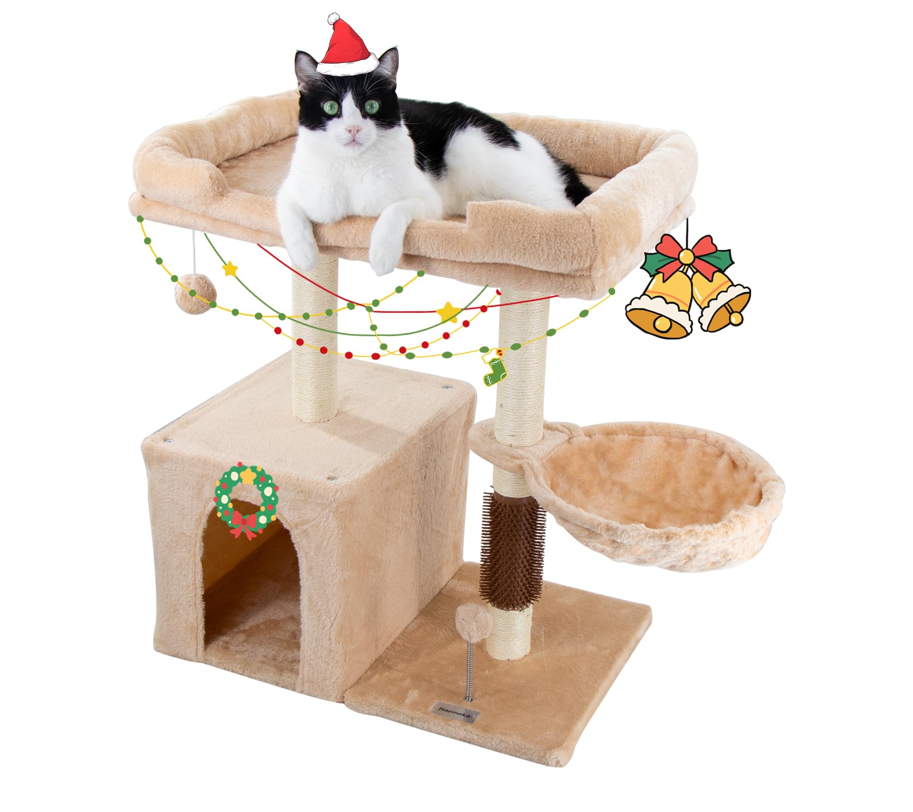 Hapineko 28.4-inch cat tree tower with a cozy perch for indoor cats.