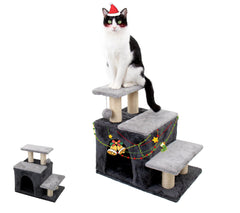 Hapineko 3-in-1 pet stairs with cat bed and condo for easy high-bed access.